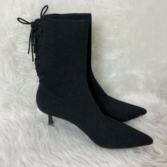 Vivaia Phoebe Kitten Heel Black Pointed Toe Lace Up Bootie Heels EU 42 US 10.5 - Picture 1 of 9